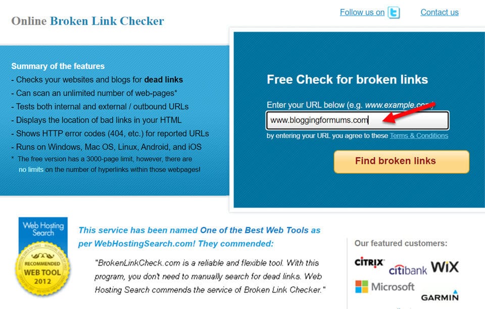 enter your blog address into broken link checker