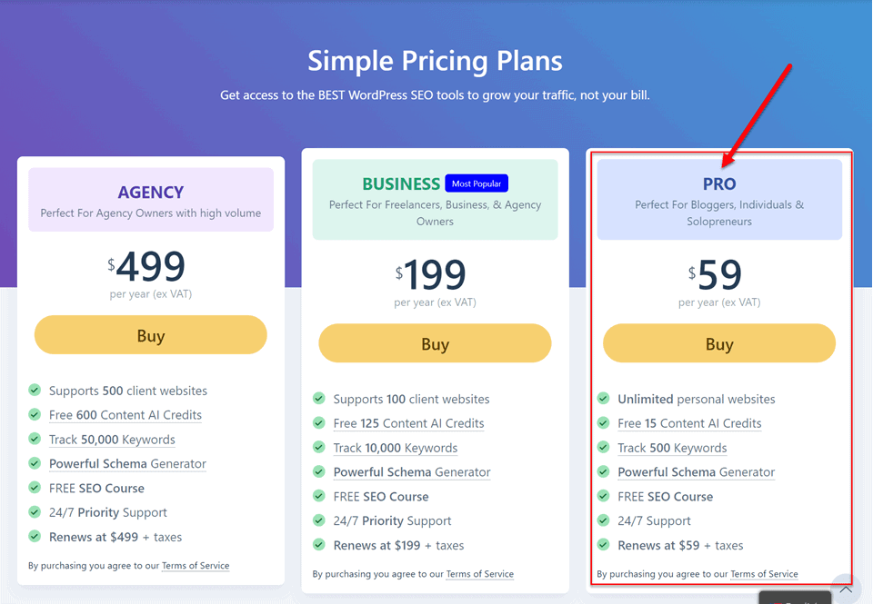 RankMath Pro pricing plans