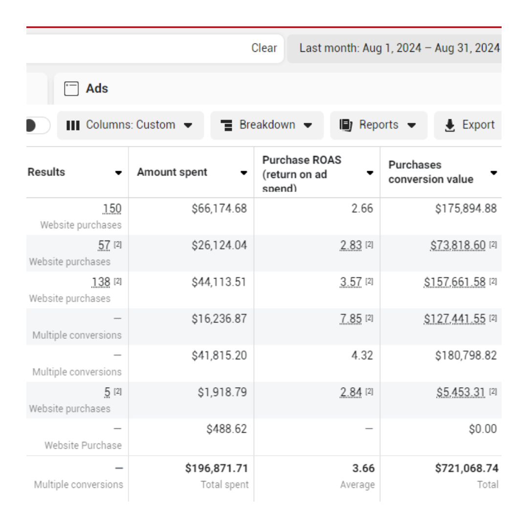 Wupscale Meta Ads ecommerce campaign screenshot