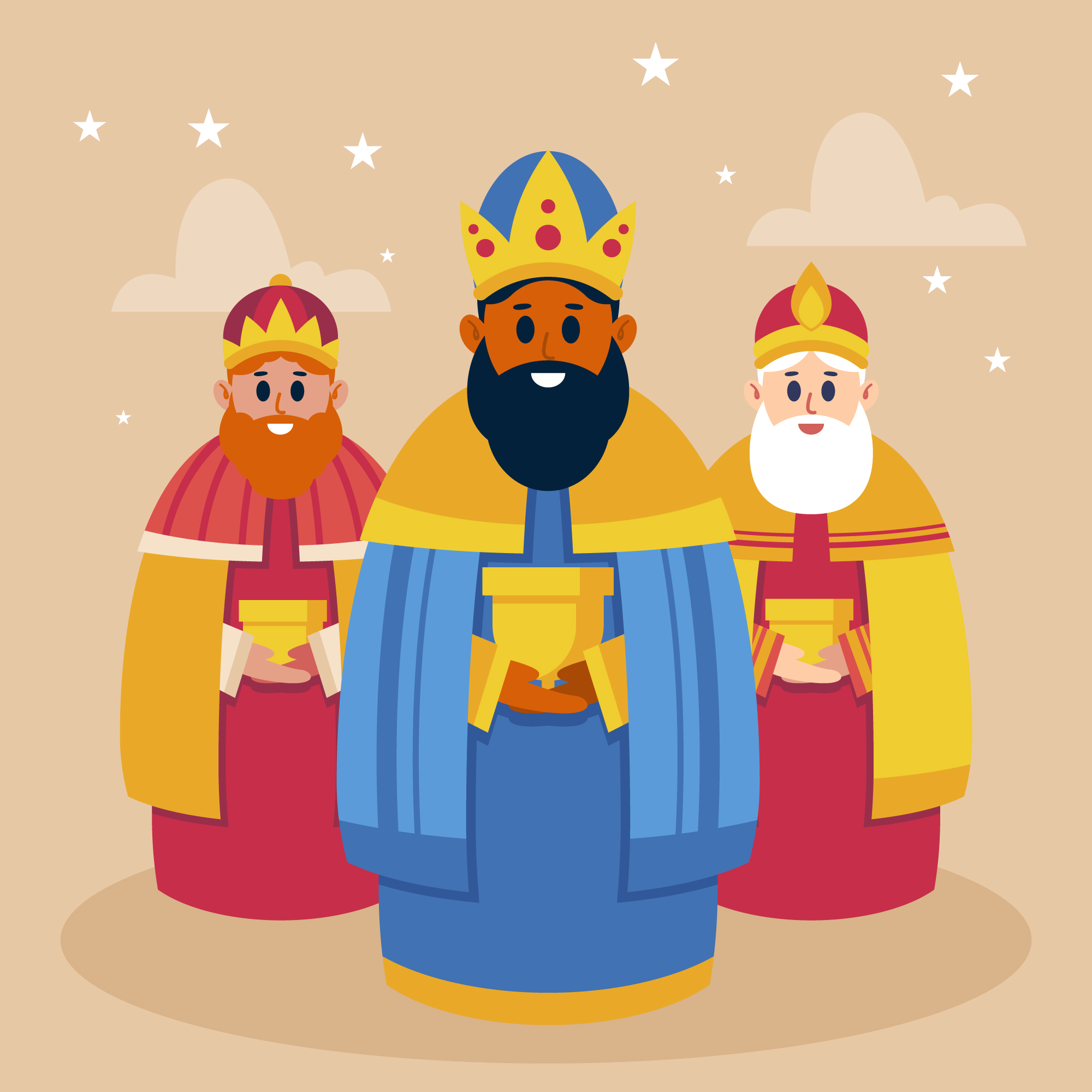 Three Wise Men following the Star of Bethlehem bringing gifts to baby Jesus Three Wise Men following the Star of Bethlehem bringing gifts to baby Jesus