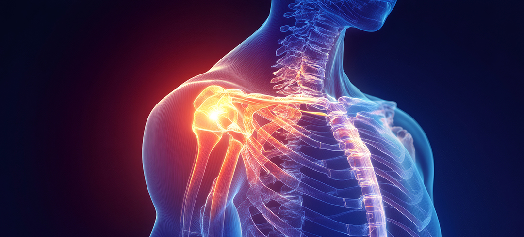 Blue xray-like image, showing shoulder pain