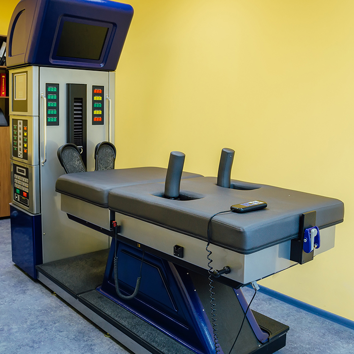 Image of a DRX-9000 in a chiropractors office ready to be used.
