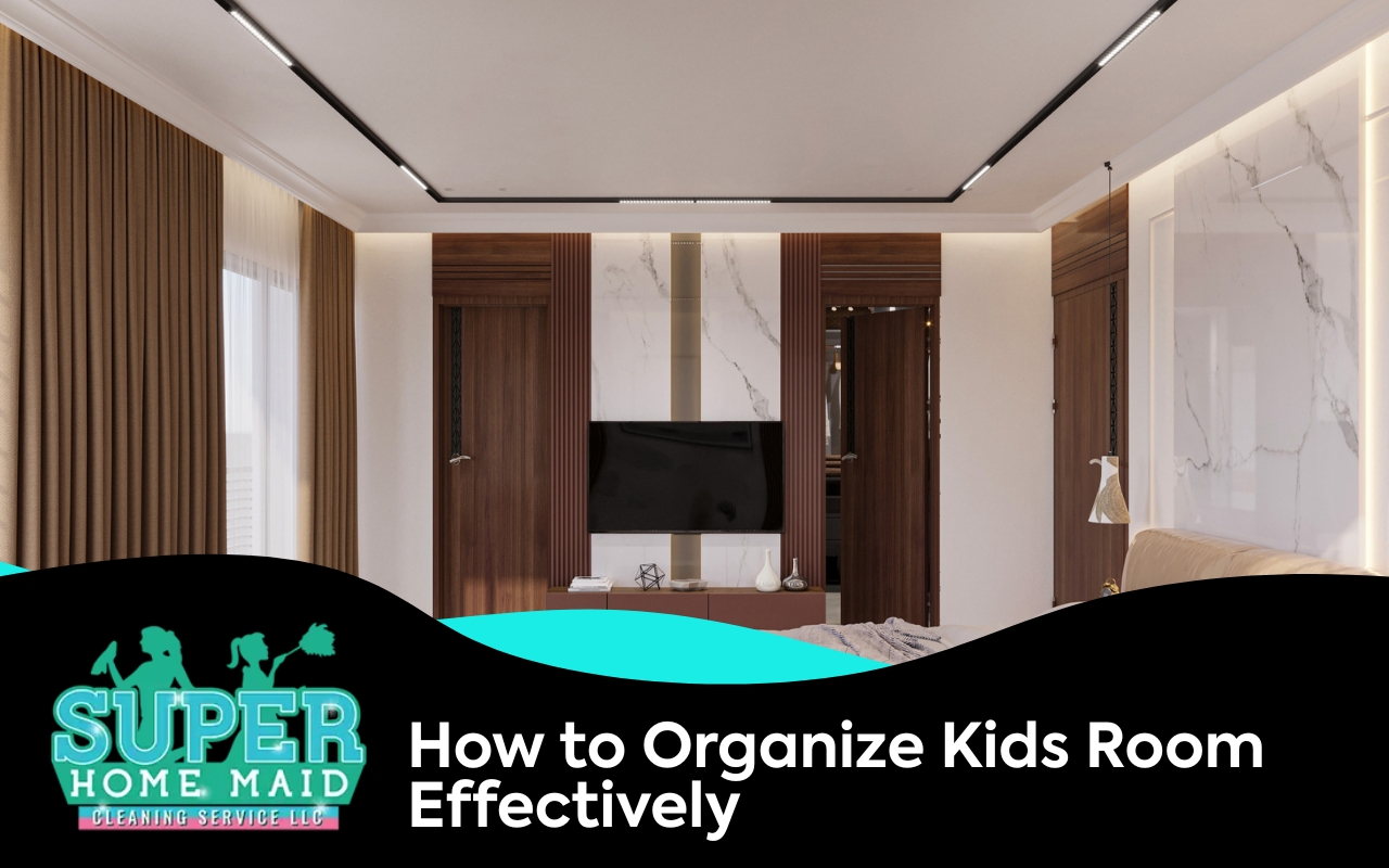 Organize kids room with storage bins and shelves