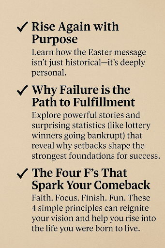 Rise Again with Purpose, Why Failure is the Path to Fulfillment, The Four F's That Spark Your Comeback Rise Again with Purpose, Why Failure is the Path to Fulfillment, The Four F's That Spark Your Comeback