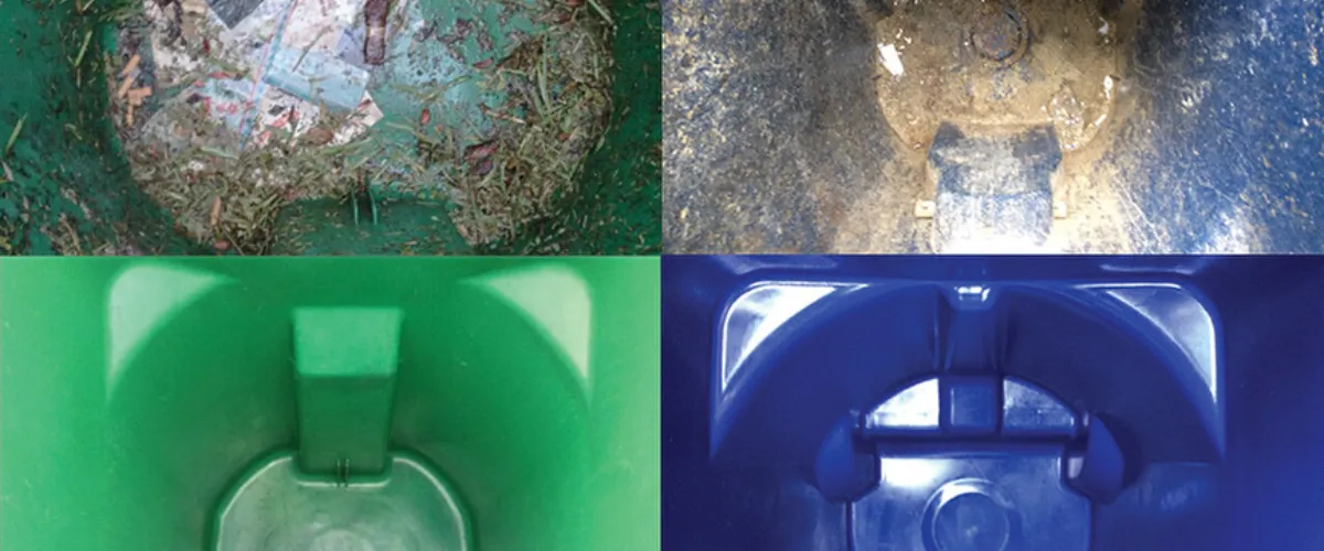Before and after collage of trash bin cleaning results. Before and after collage of trash bin cleaning results.