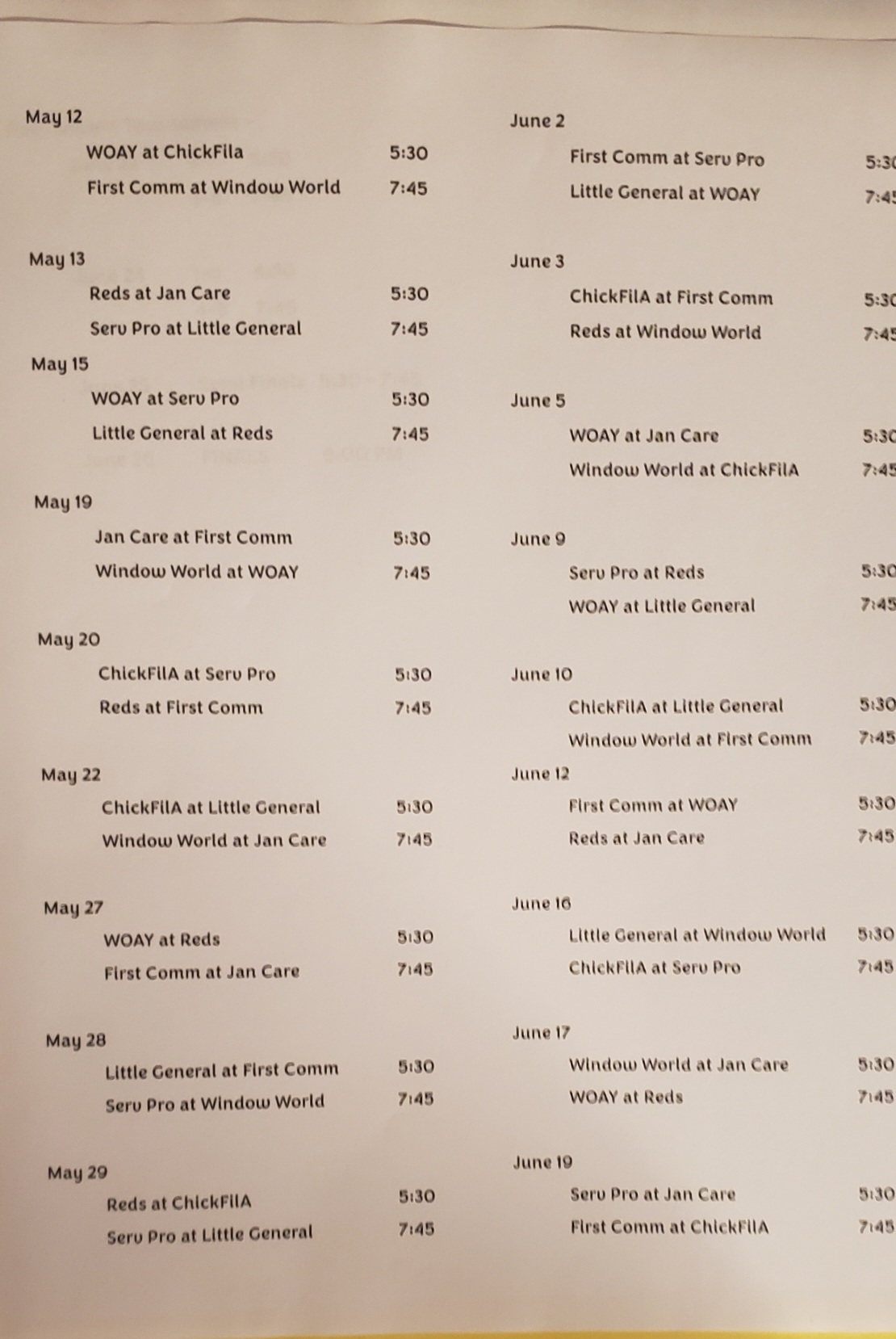 BR schedule BR schedule
