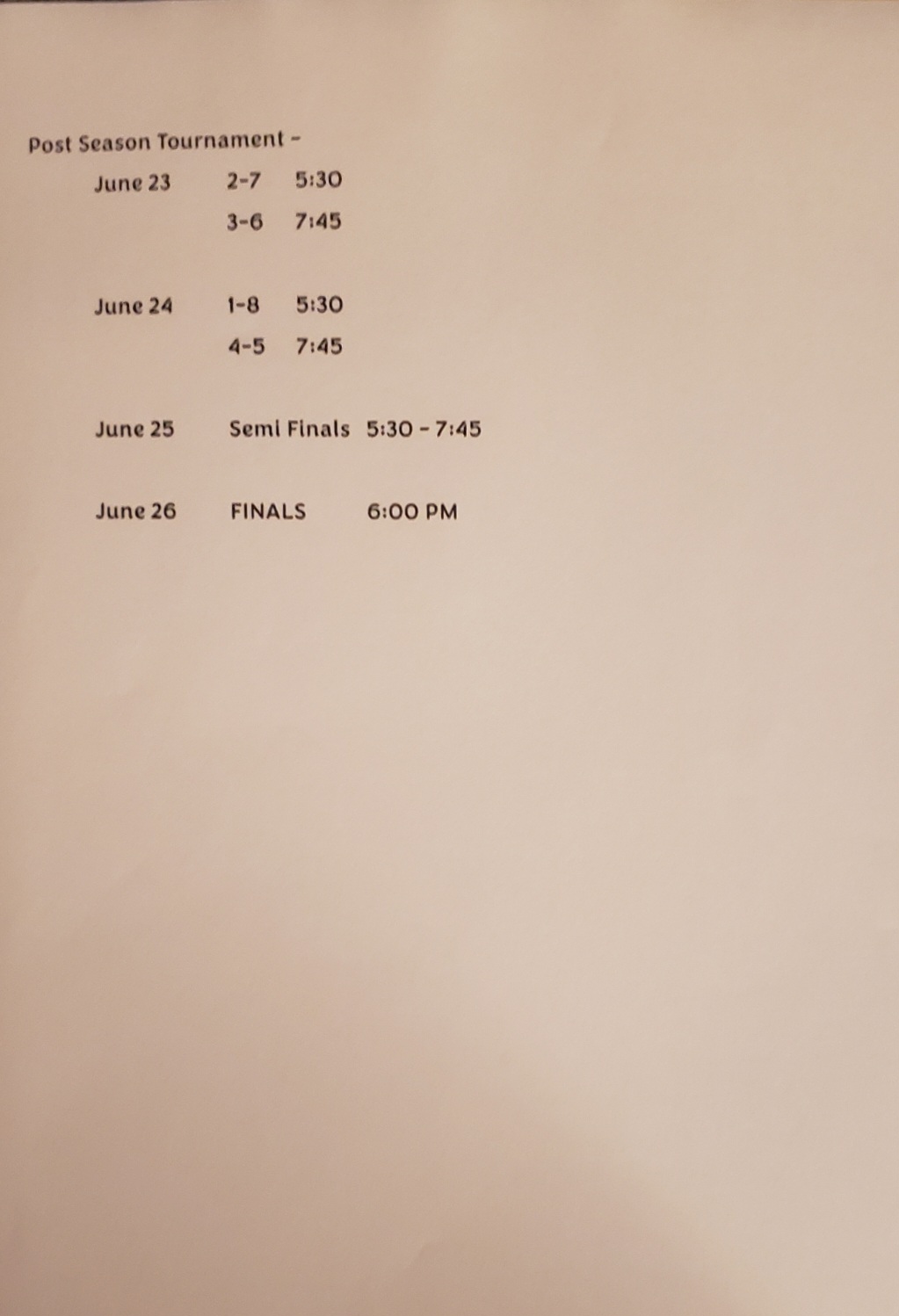 Postseason schedule Postseason schedule
