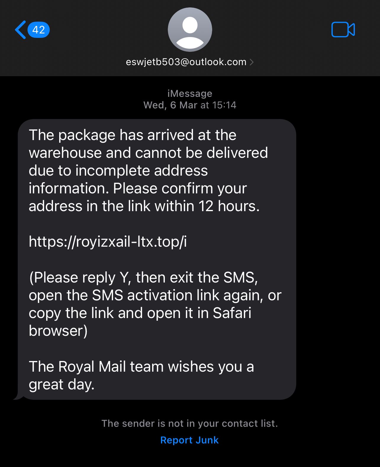 Smishing attempt