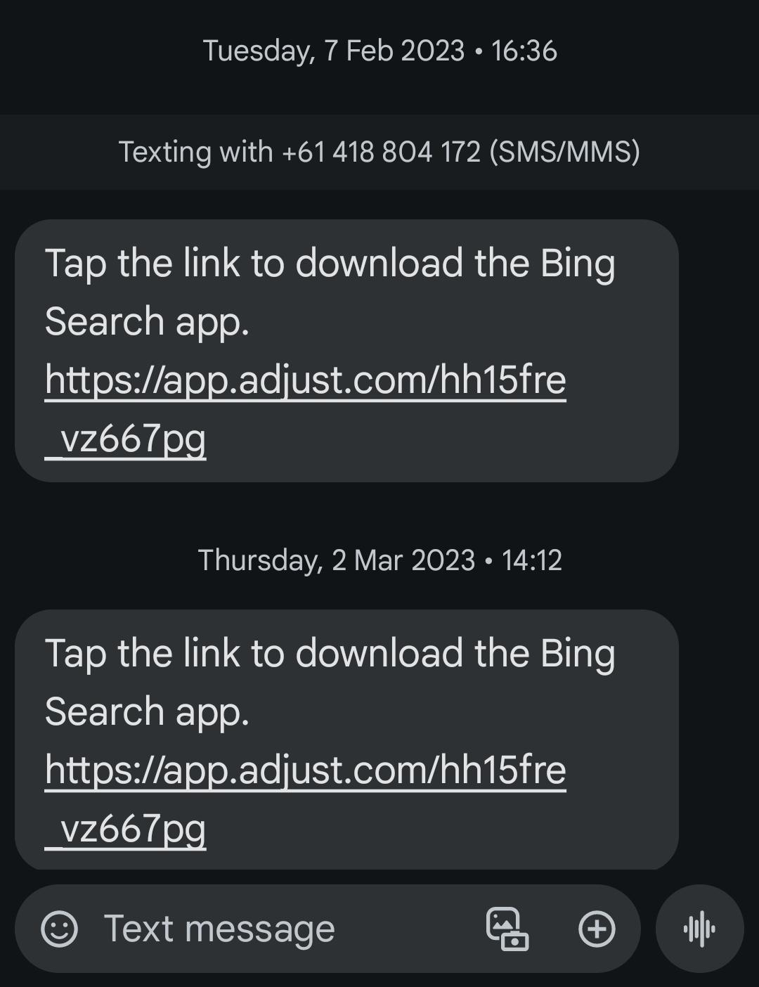 Smishing attempt