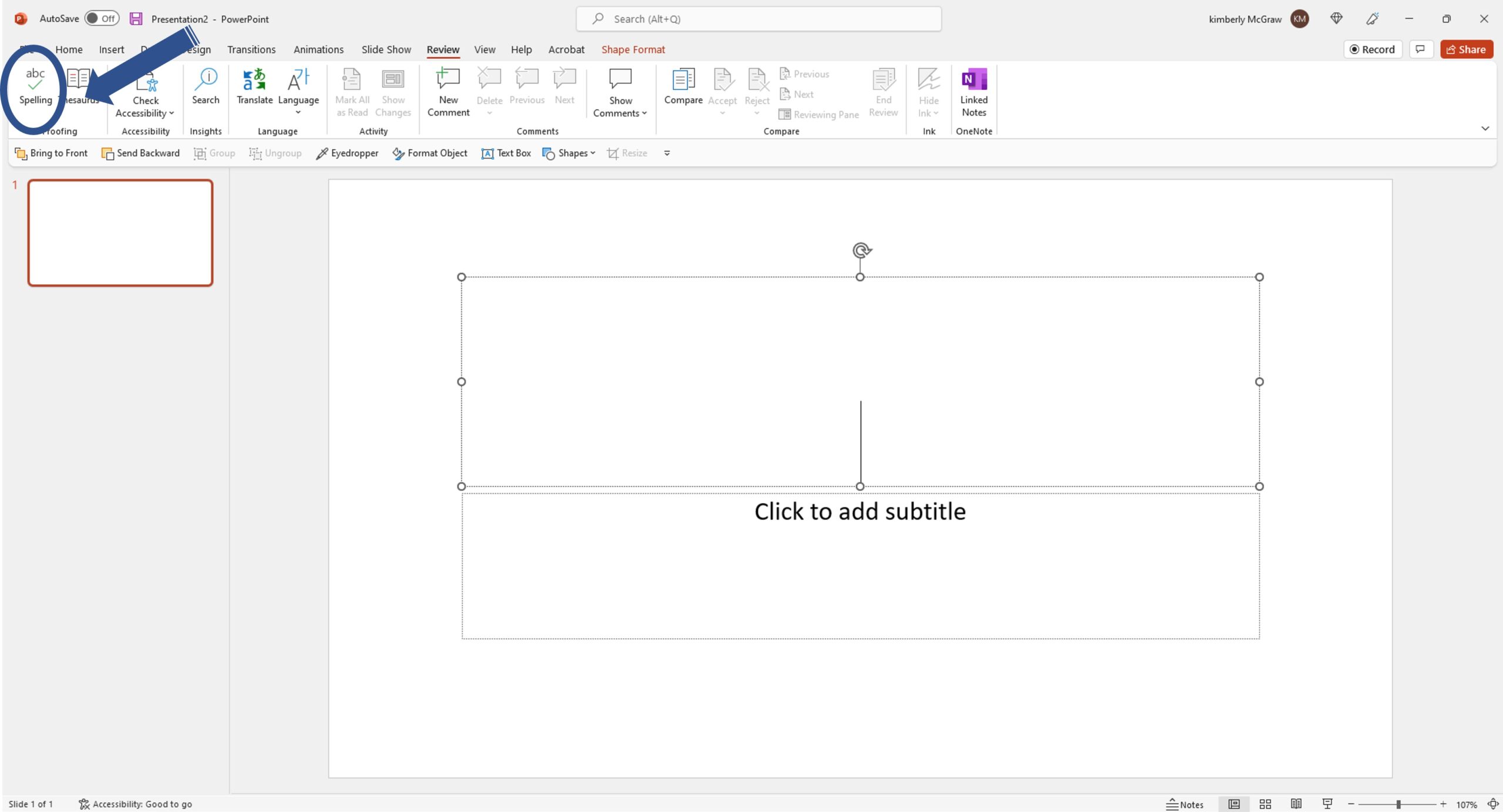 screenshot of inside PowerPoint's Review tab