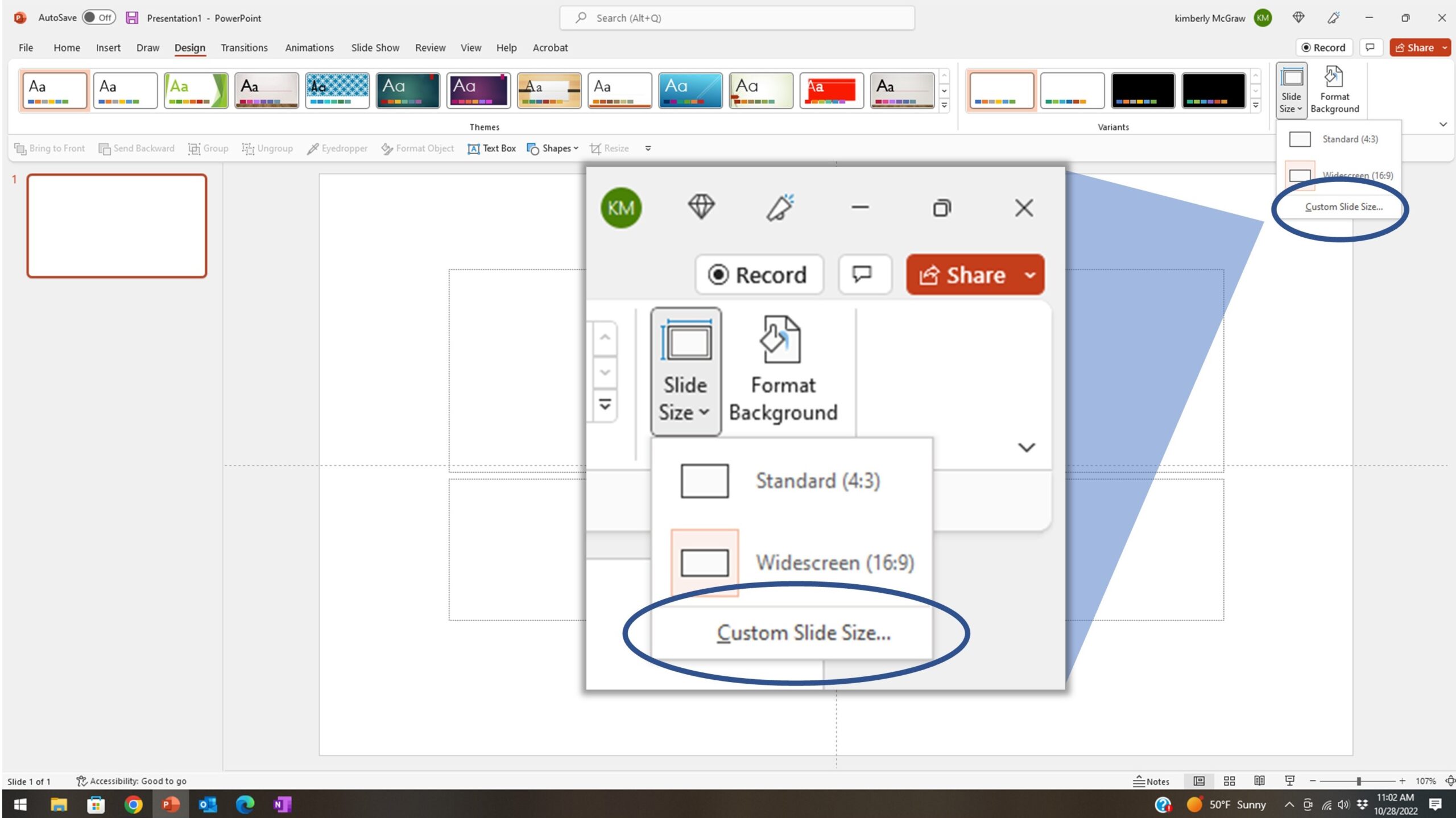 how to create a custom slide size in PowerPoint