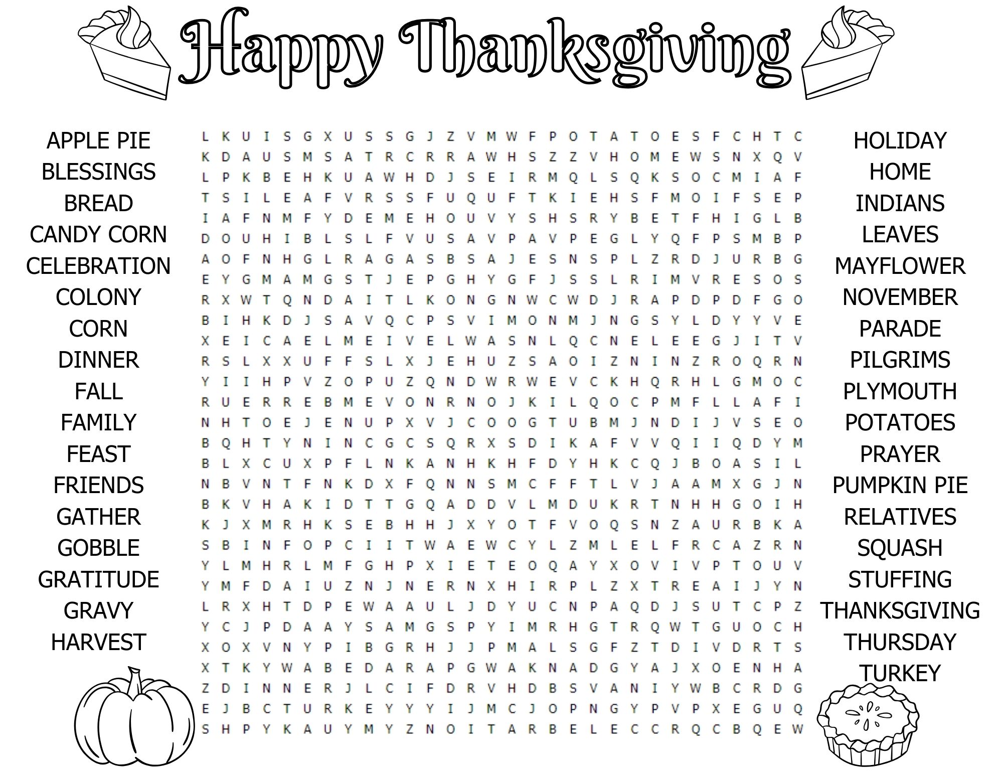 Thanksgiving activity placemat