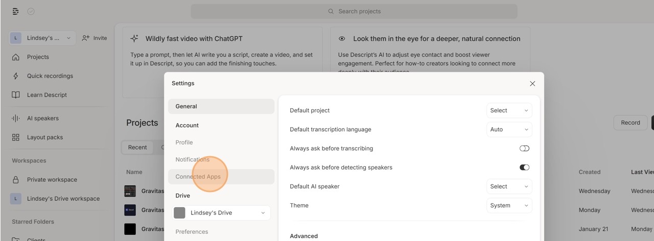 Connected Apps In Descript