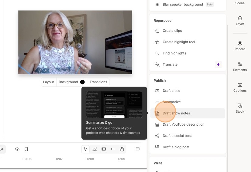 Create show notes in Descript