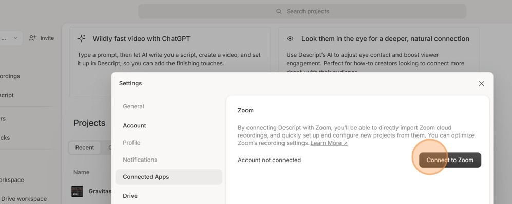 Add Zoom Project automatically