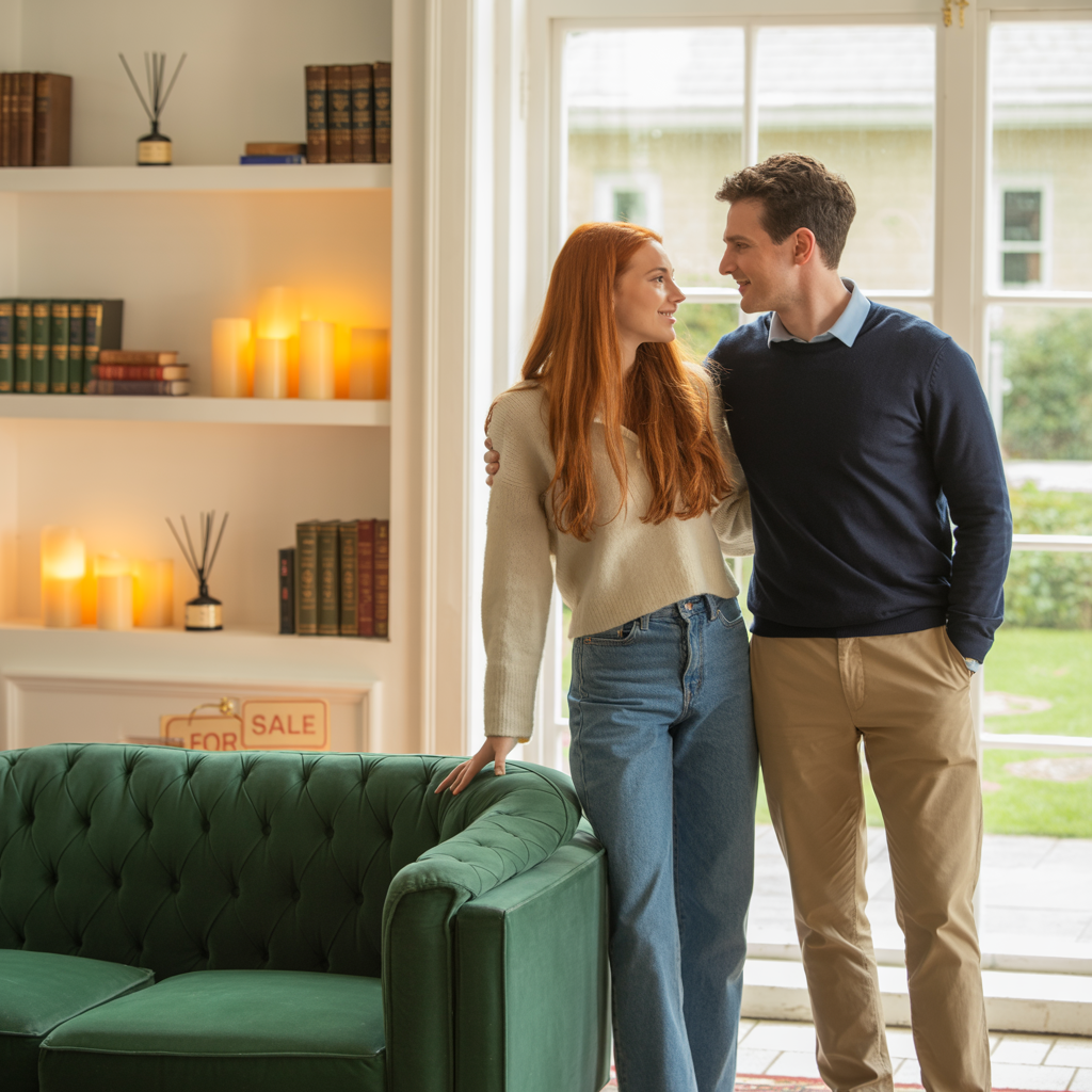 coppia giovane che visita una casa in vendita coppia giovane che visita una casa in vendita