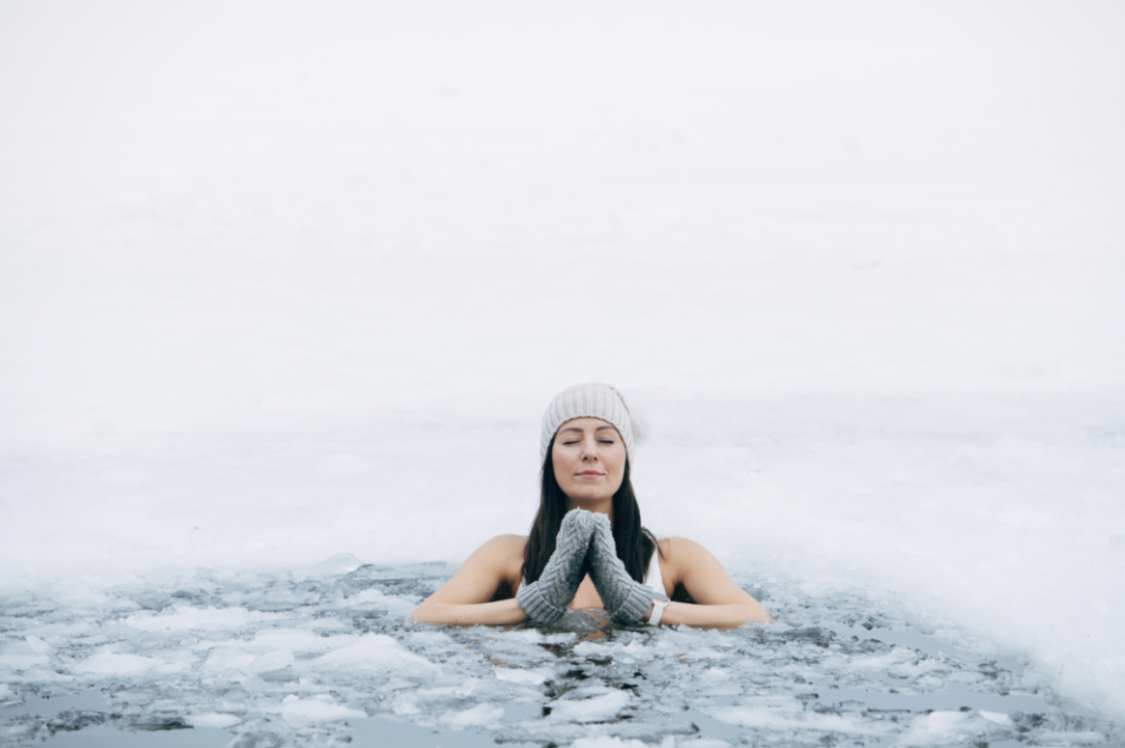 woman in frozen lake