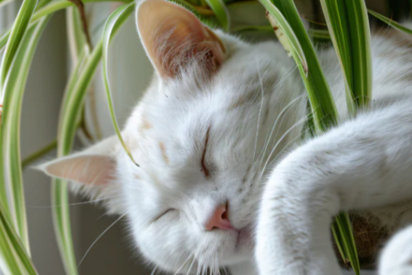 cat sleeping under a plant cat sleeping under a plant
