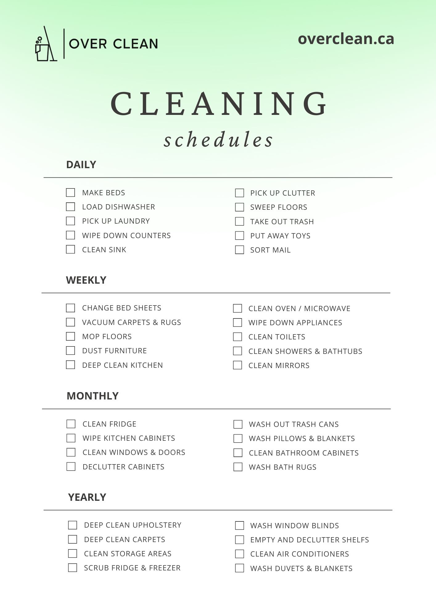 Image of OverClean's Cleaning schedules Image of OverClean's Cleaning schedules