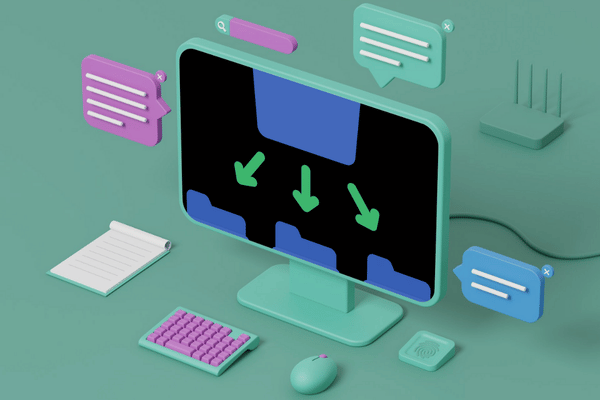 computer with graphic representing emails being filed away in appropriate folders computer with graphic representing emails being filed away in appropriate folders