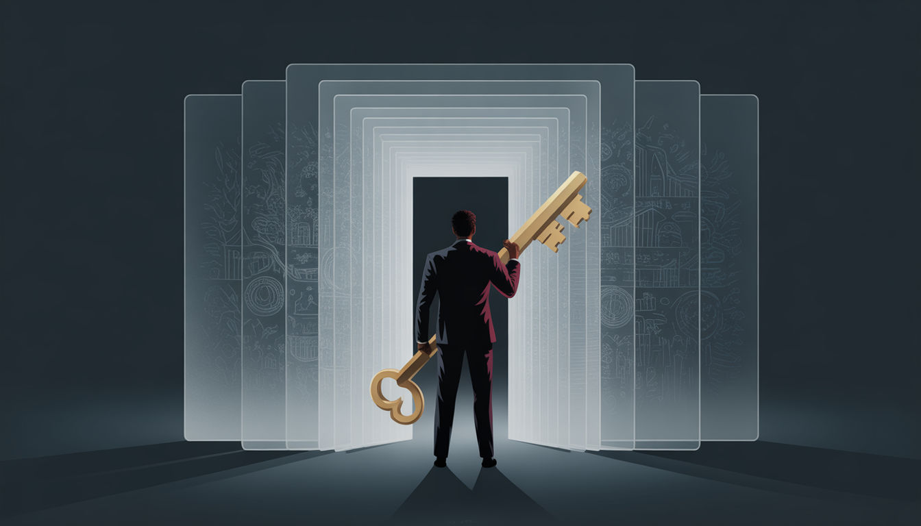 Illustration debunking the fluency myth, showing a global executive realizing language skills alone are not enough for true executive presence. Illustration debunking the fluency myth, showing a global executive realizing language skills alone are not enough for true executive presence.