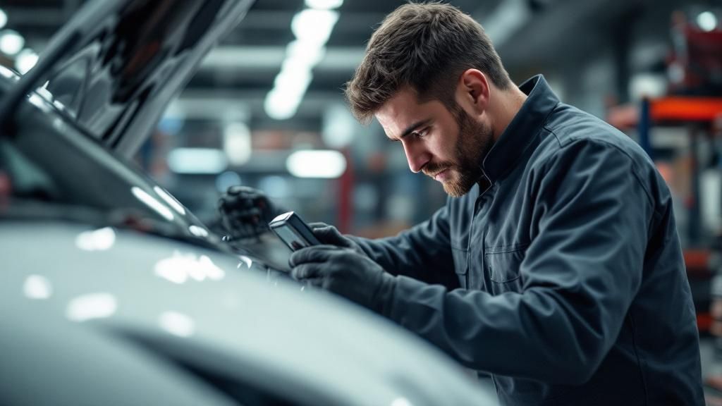 Mechanic working on performance car Mechanic working on performance car