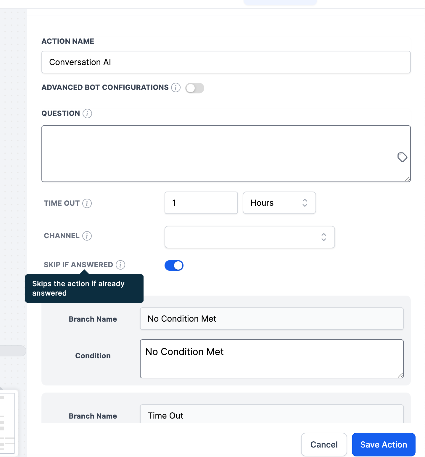 Skip Action option in Conversation AI Workflow Action