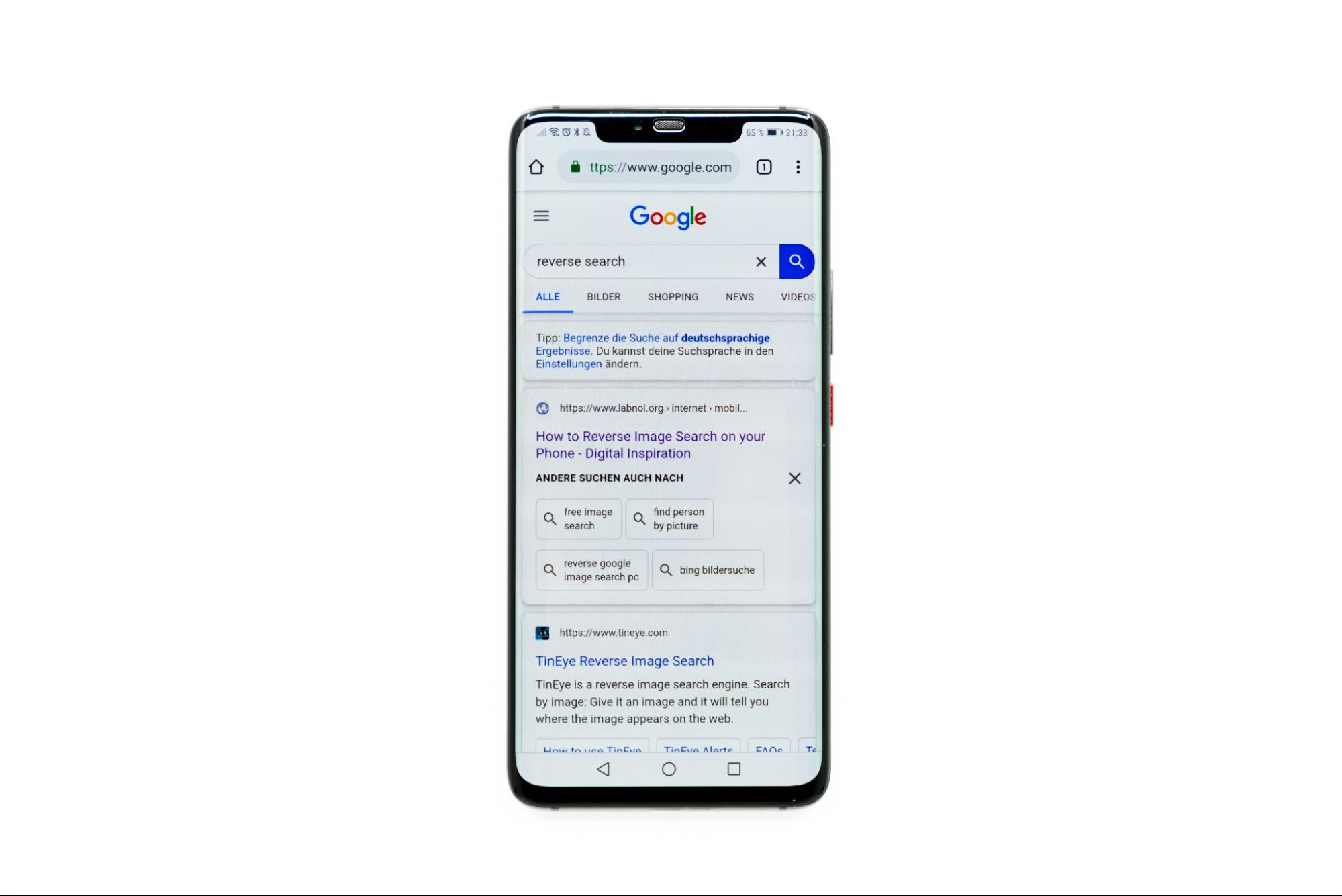 image of mobile device showing Google search results