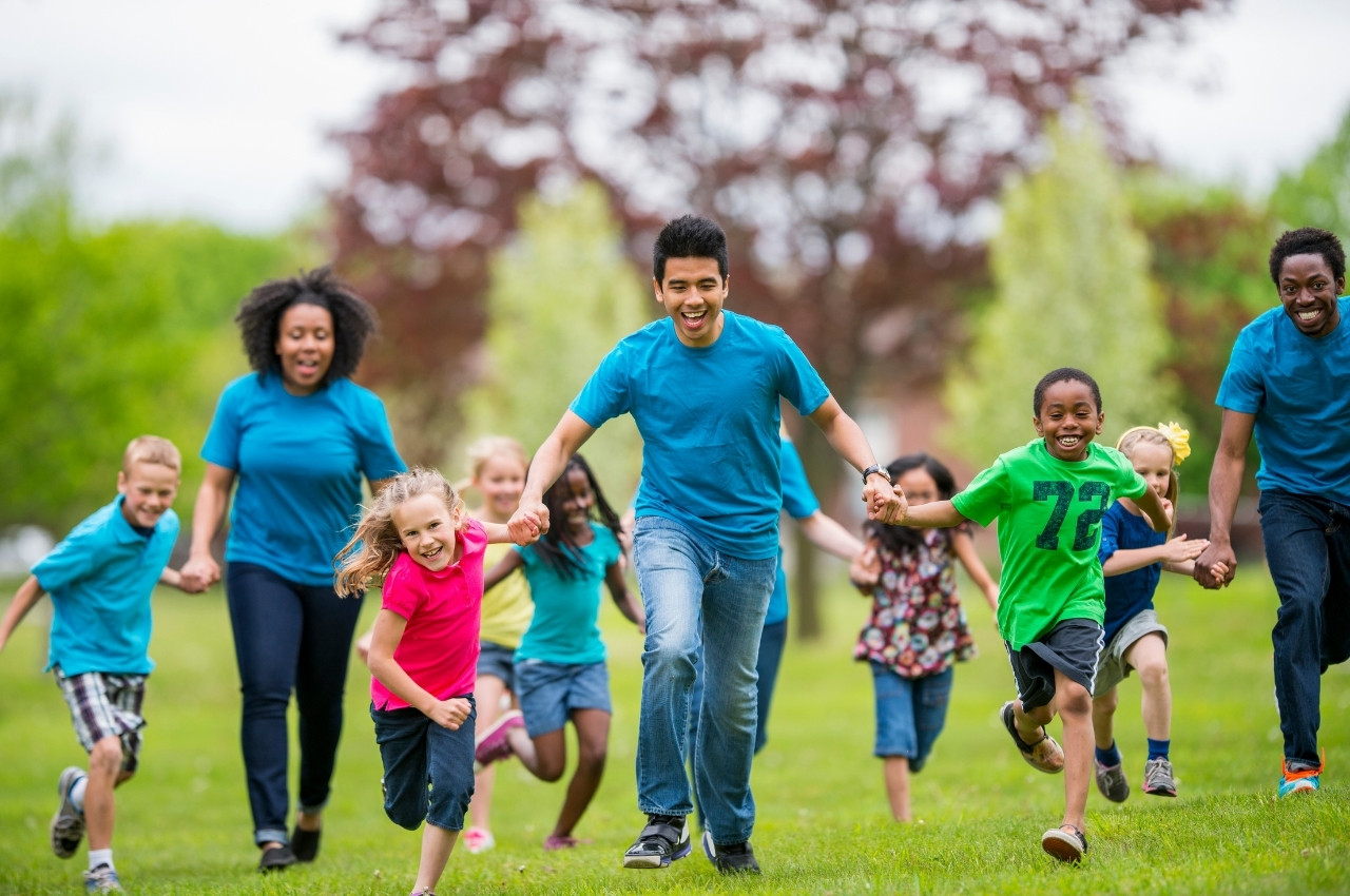Martial arts instructor with kids