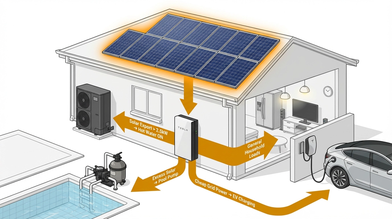 Smart load control — control pool pumps, hot water and EV charging