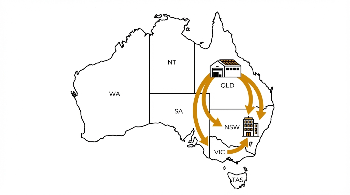 Interstate energy transfer — warehouse to office