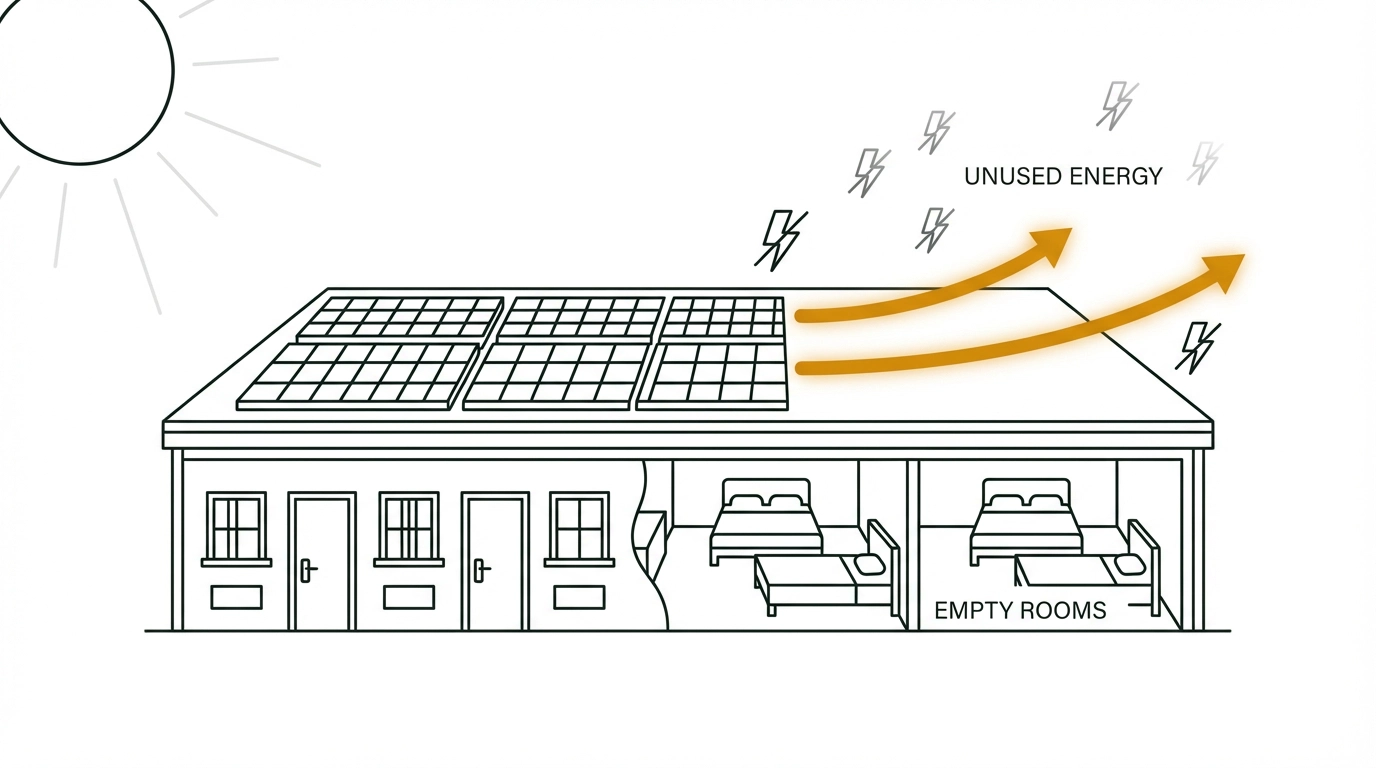 Daytime solar generation with low daytime room consumption — unused energy