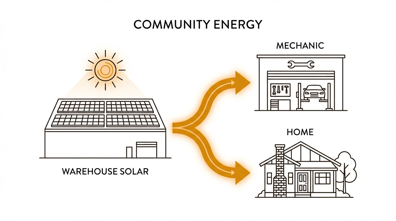 Peer-to-peer energy flow warehouse to mechanic to home