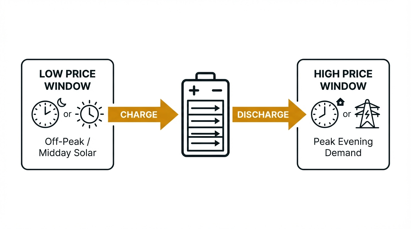 Charge low, use high — battery arbitrage concept