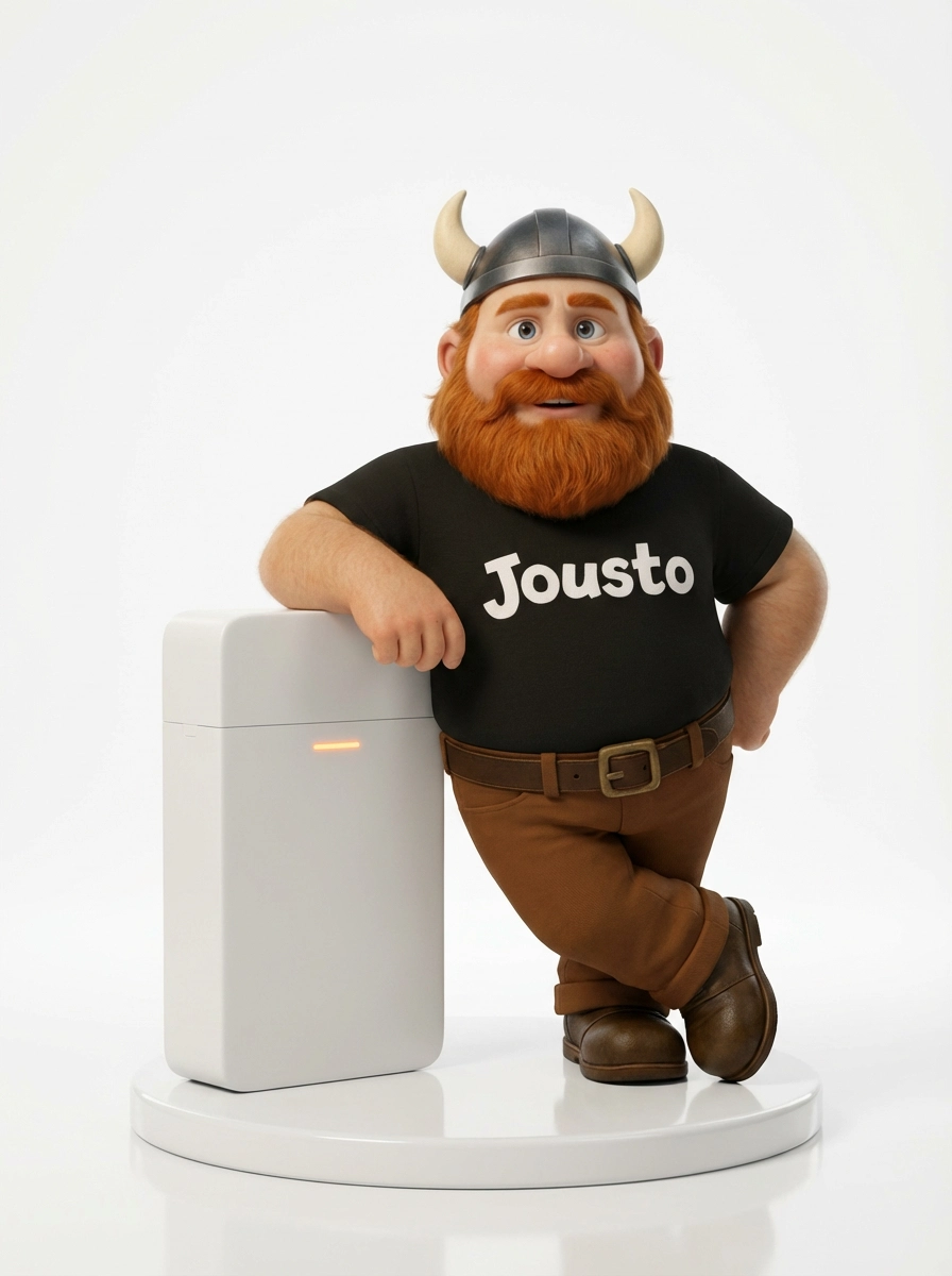 Aarno leaning against a battery