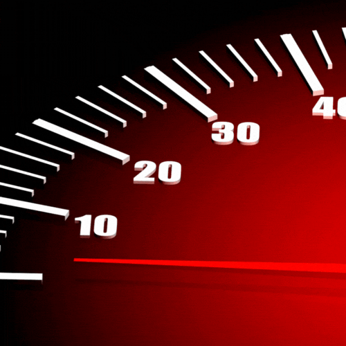 Animated red speedometer accelerating, symbolizing the power of fast response over perfect sales scripts.