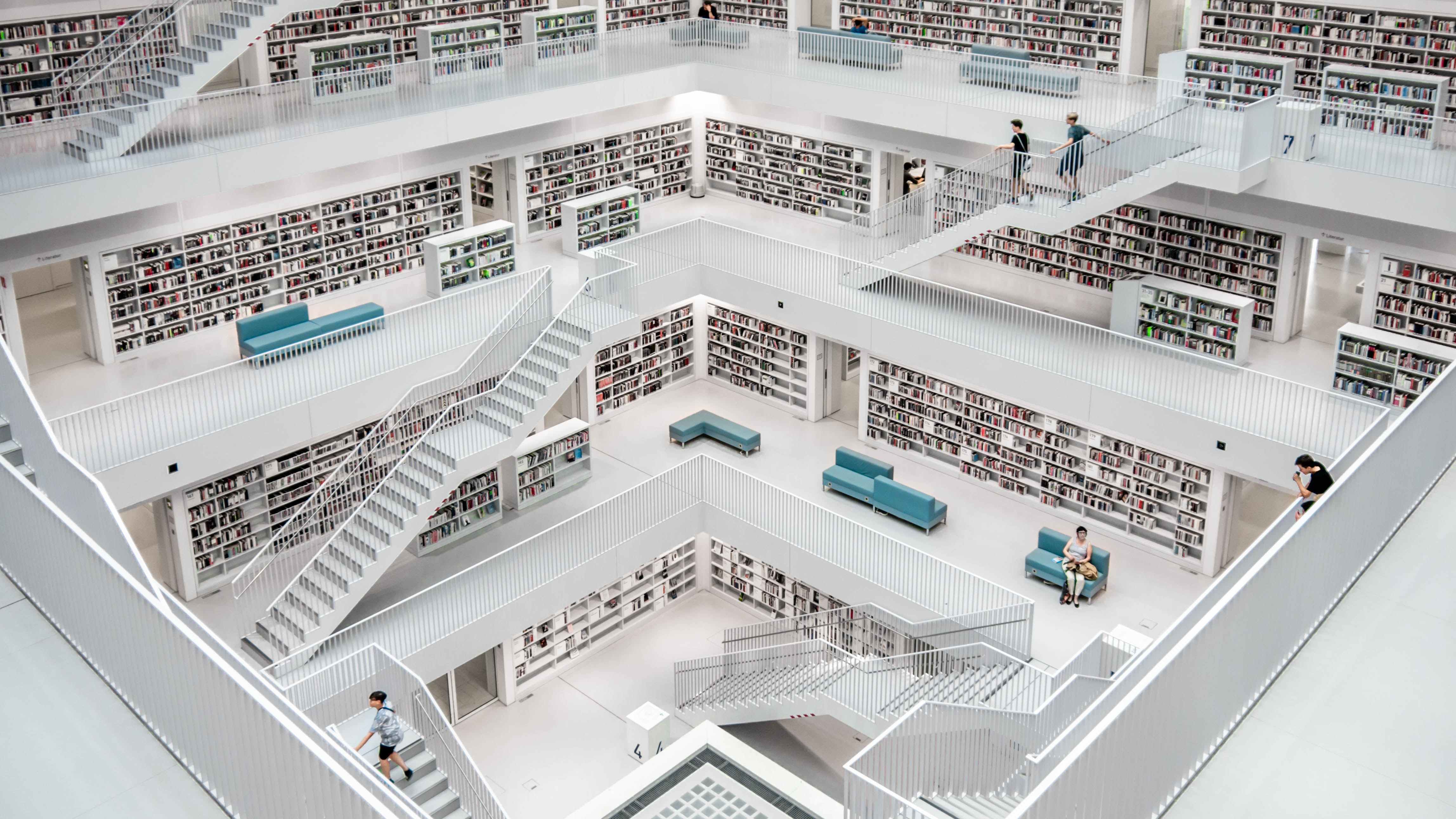 top view picture of a multi-floor library