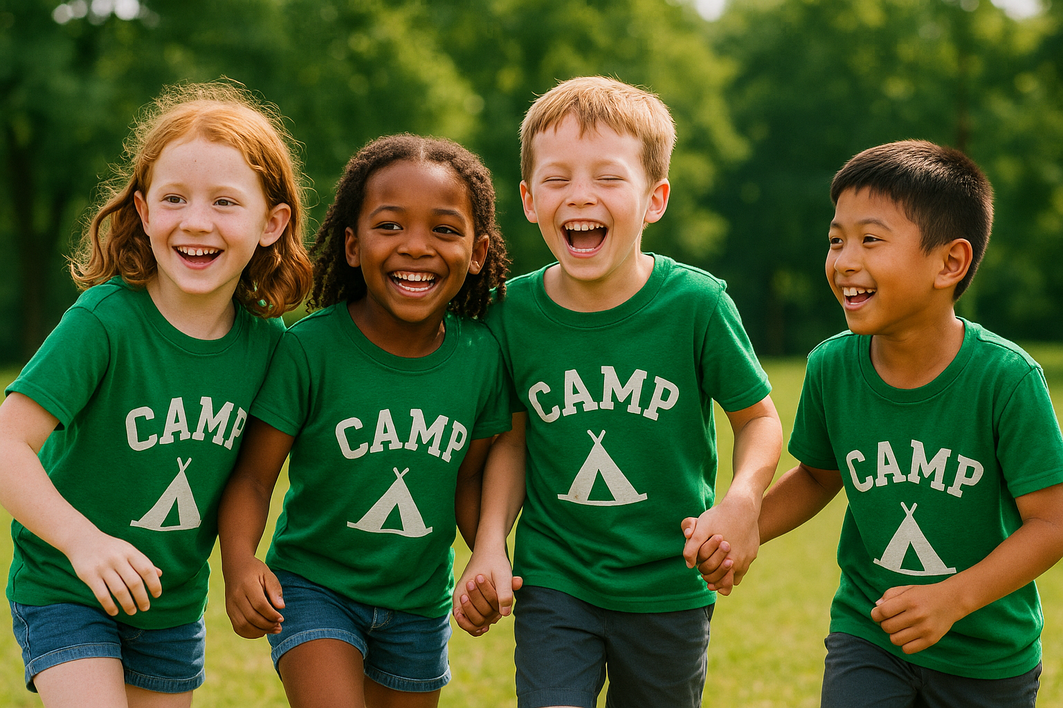Smiling children participating in a summer camp outdoor game, representing successful enrollment. Smiling children participating in a summer camp outdoor game, representing successful enrollment.