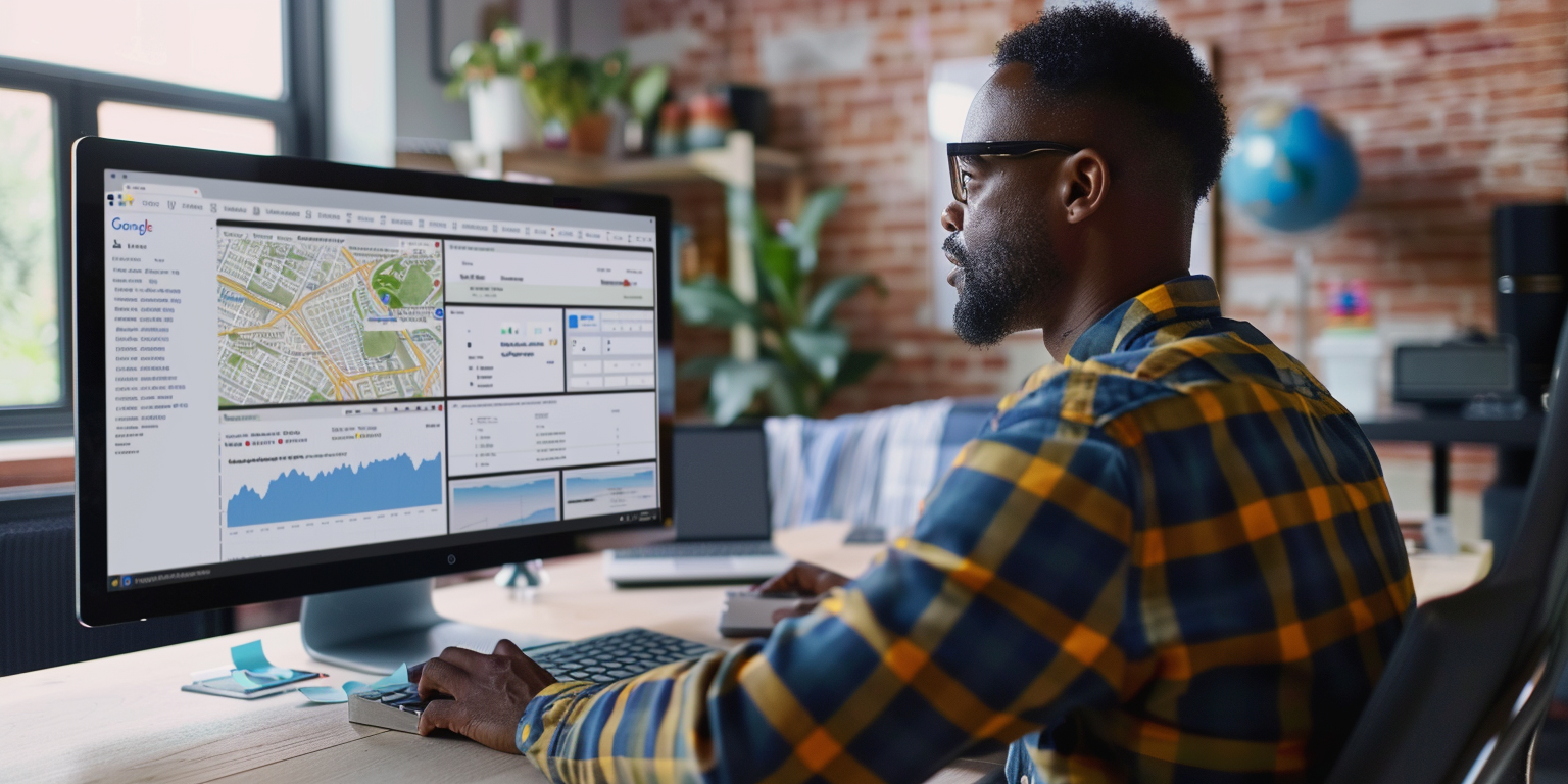 A business owner reviewing Google Local Services Ads performance metrics on a laptop. A business owner reviewing Google Local Services Ads performance metrics on a laptop.