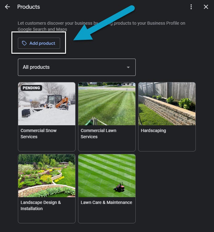 GBP Product page setup screenshot 