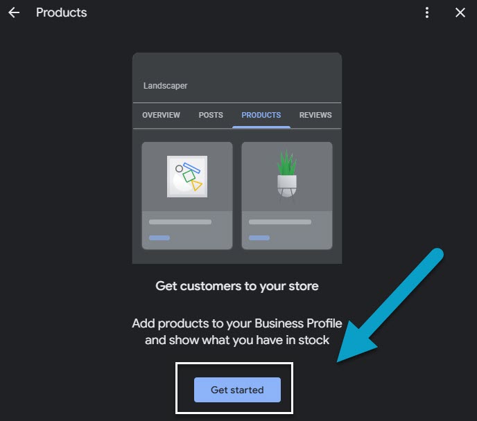 Screenshot showing how to add products to GBP