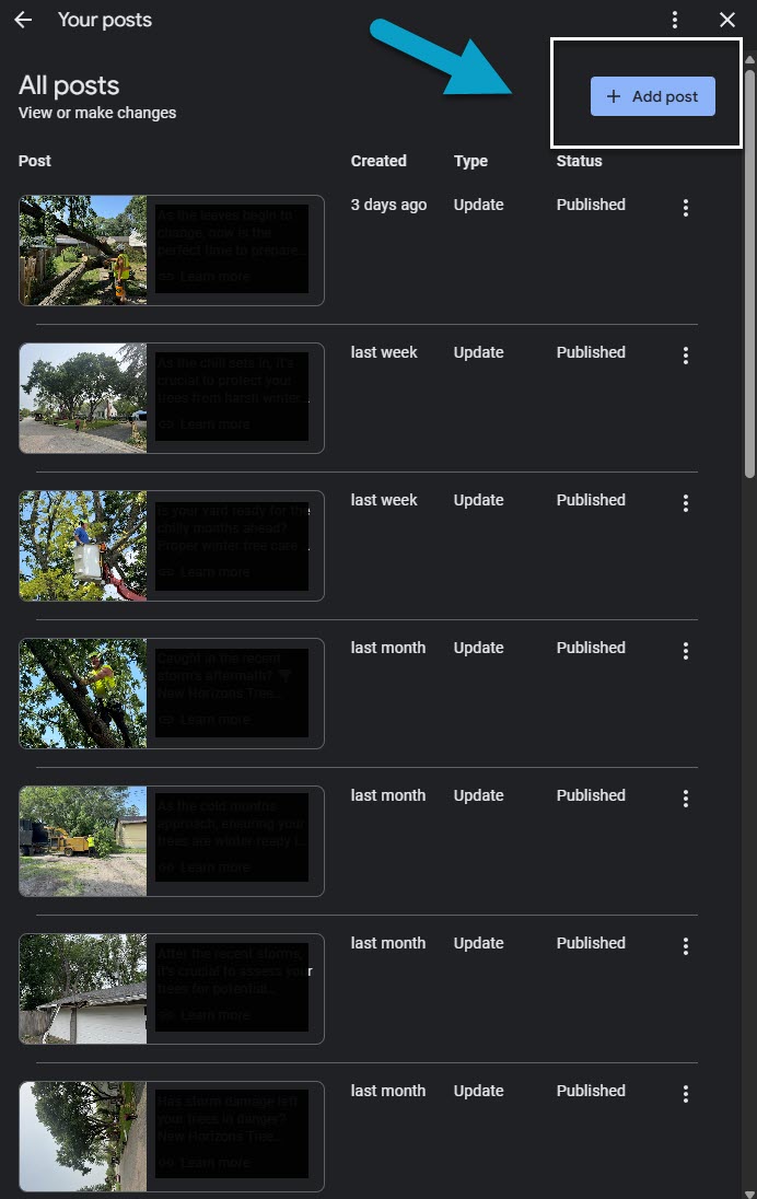 Screenshot showing how to make Google Business Profile Posts 