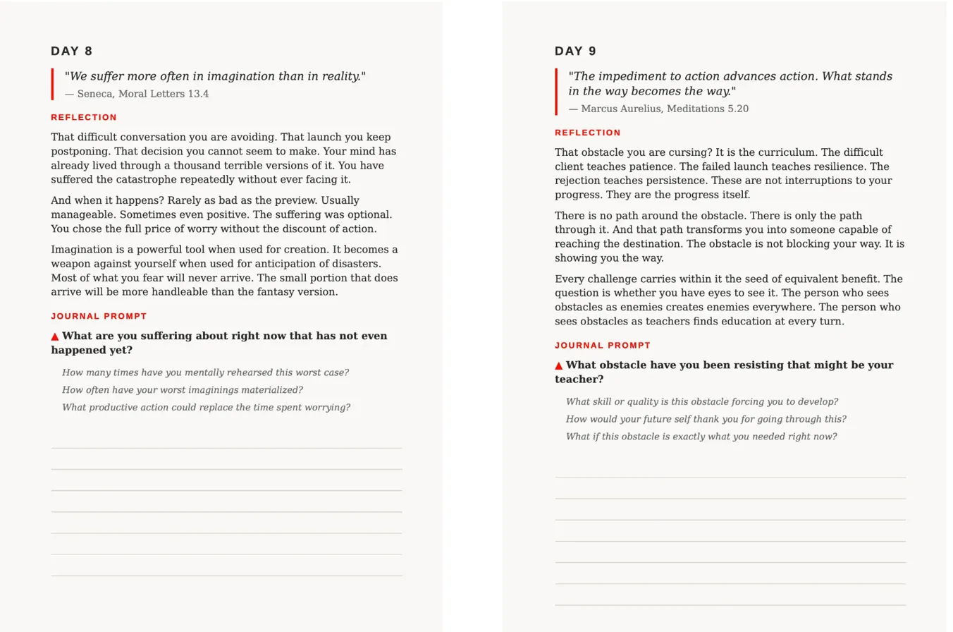 Day 8 and 9 spread from The Stoic Thinking Man's Journal
