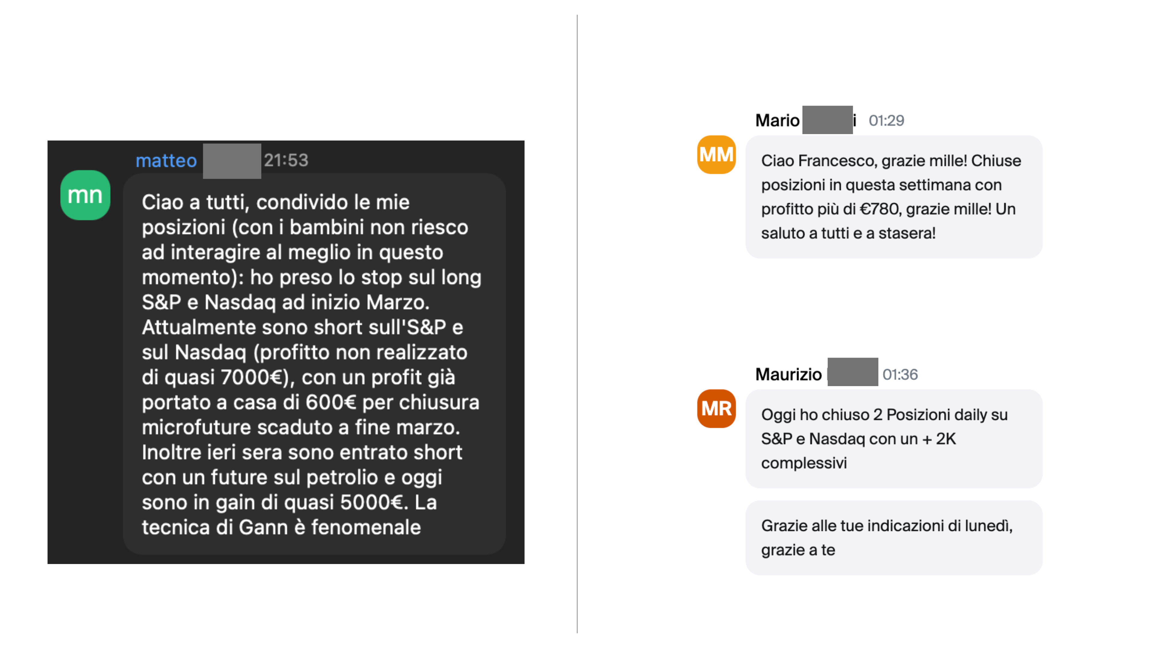 Screenshot costanza profitti studente