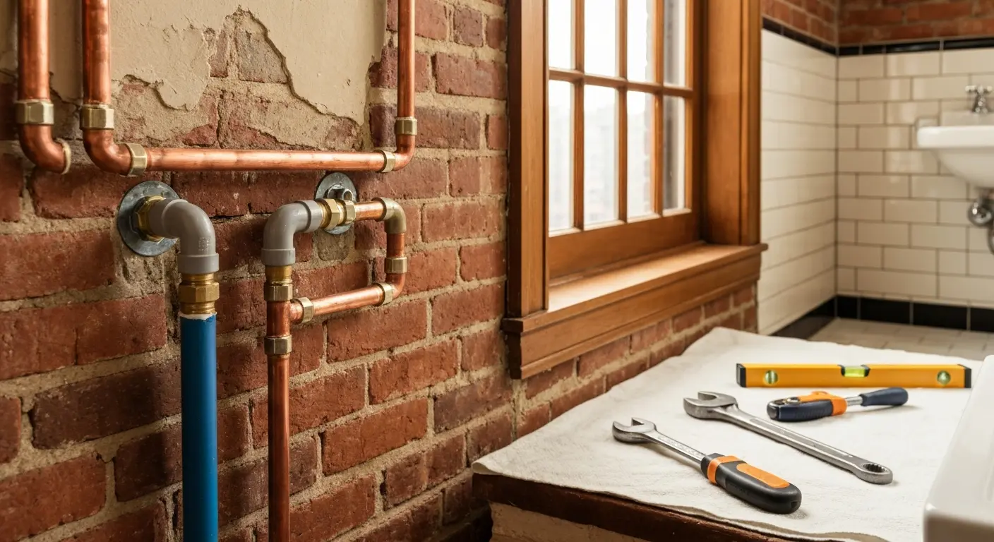 Plumbing service in historic rowhouse