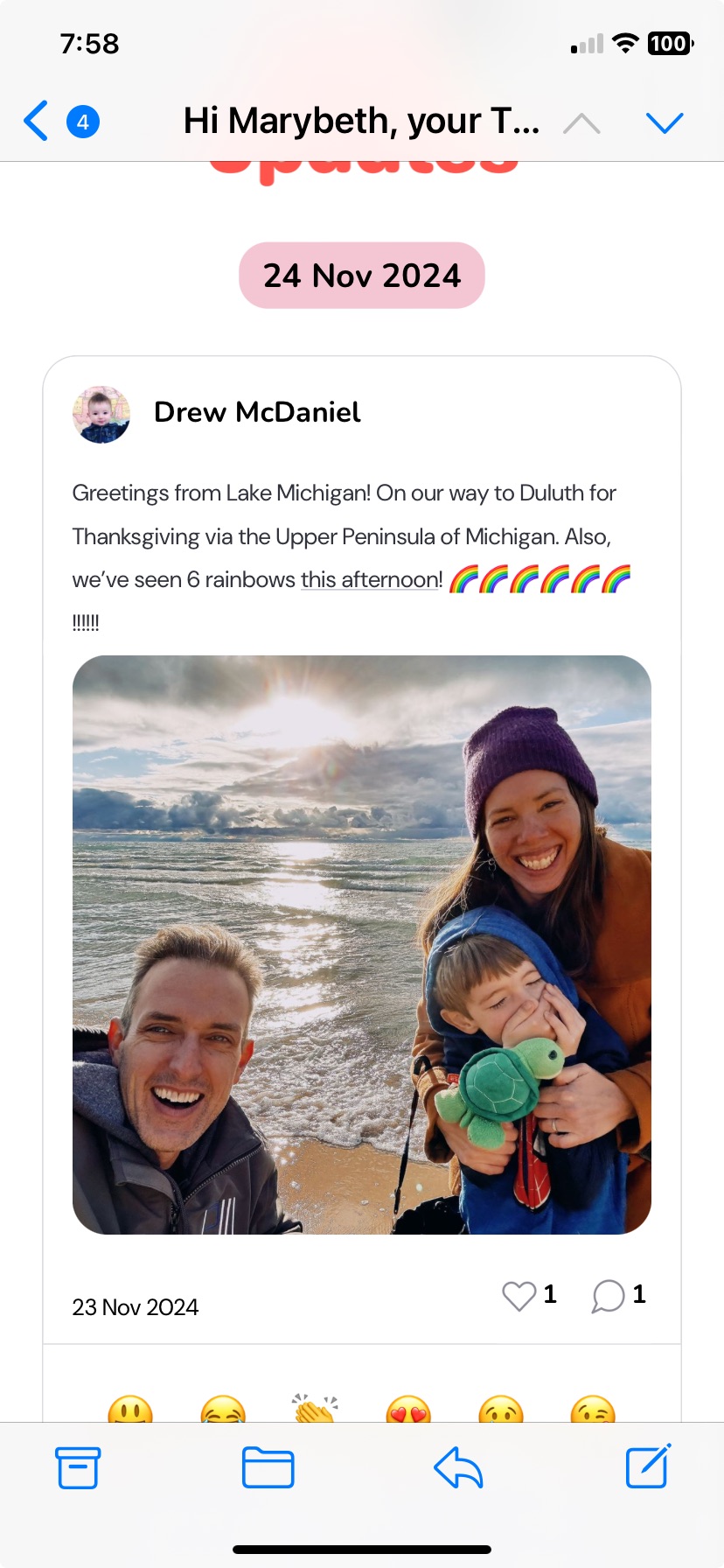 Emmett the boy, with his parents, on stunning Lake Michigan