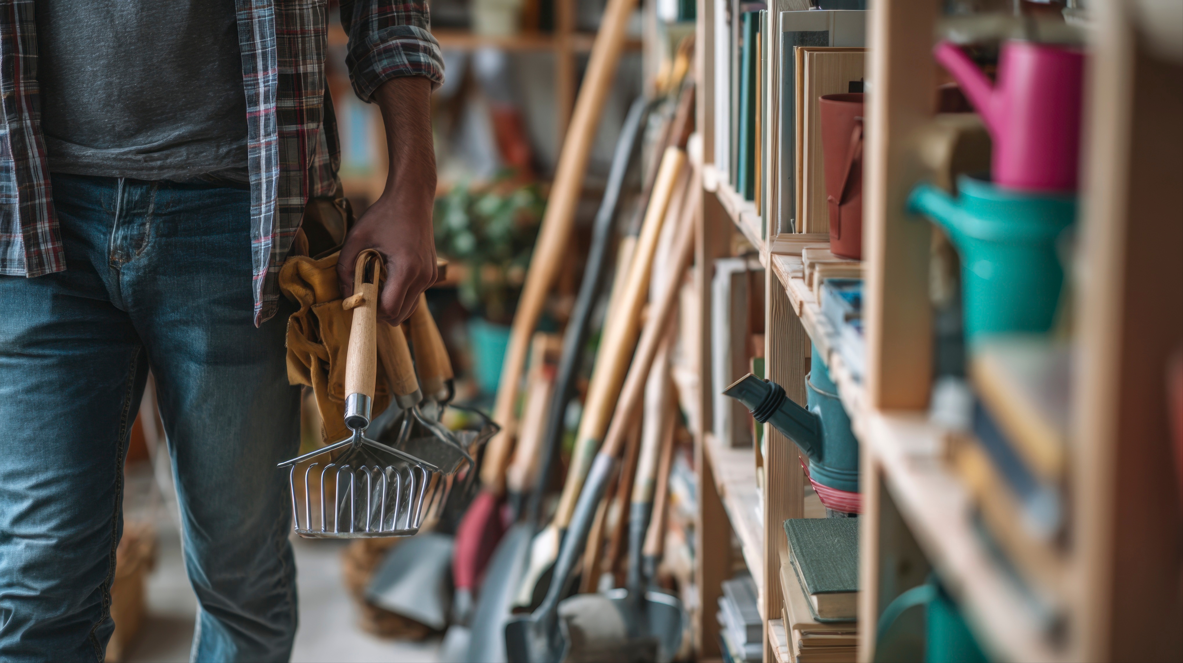 Person accessing shared tools at a community tool library