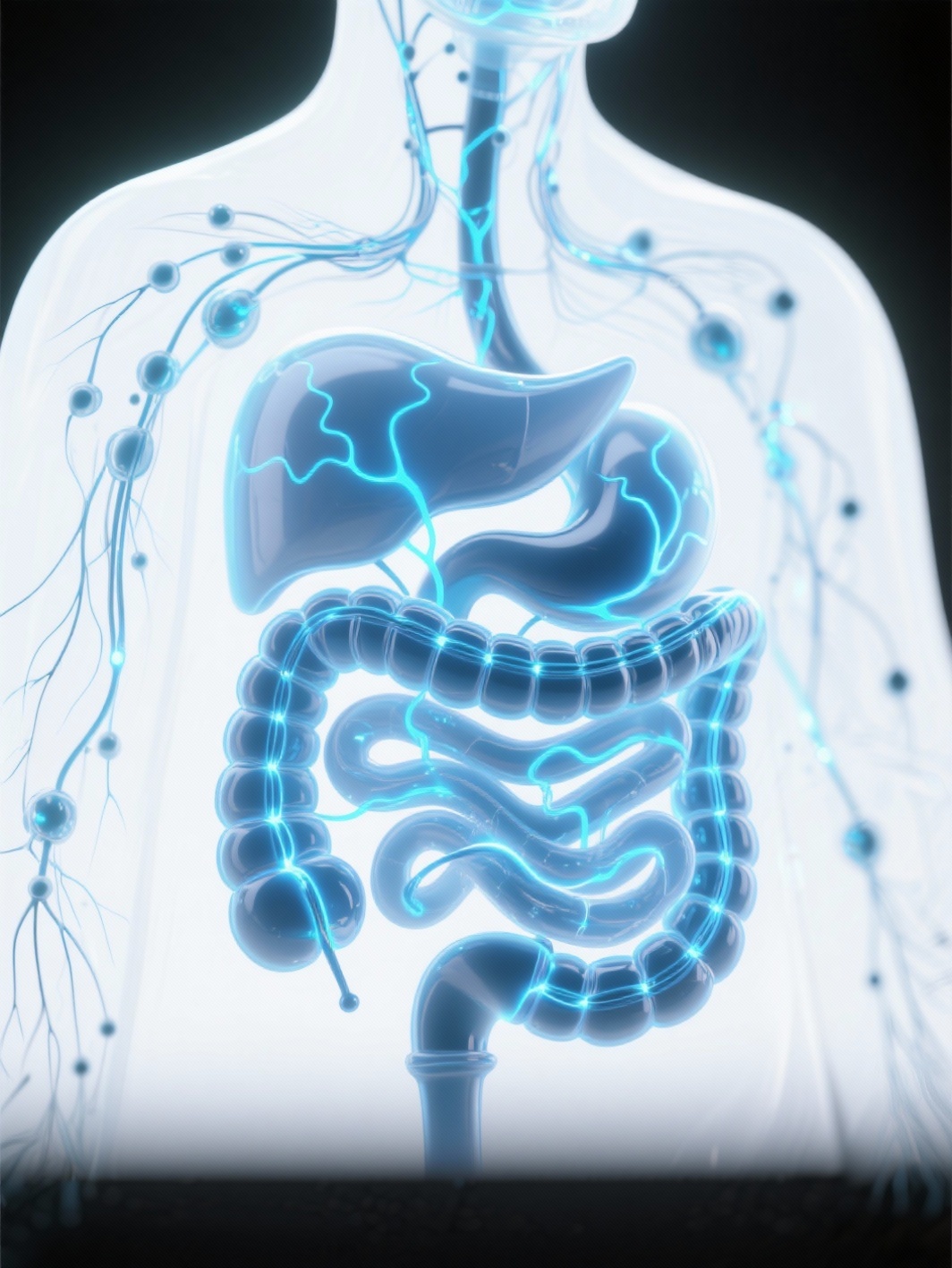3D medical illustration visualizing GLP-1 hormone signaling between the stomach, pancreas, and brain, representing appetite and metabolic regulation in medical weight loss. 3D medical illustration visualizing GLP-1 hormone signaling between the stomach, pancreas, and brain, representing appetite and metabolic regulation in medical weight loss.