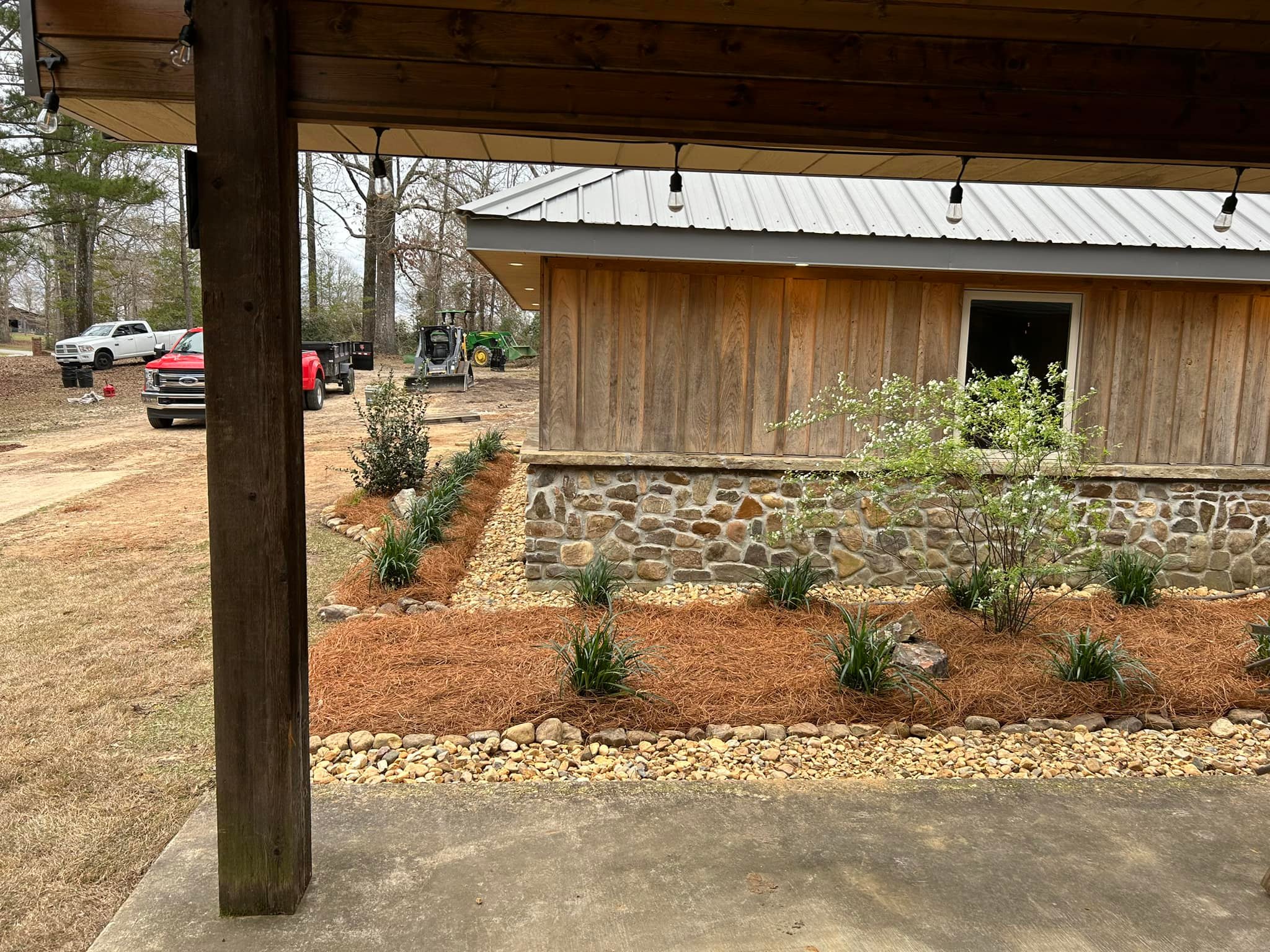 Colorful spring flower bed with fresh mulch in Monroe, LA