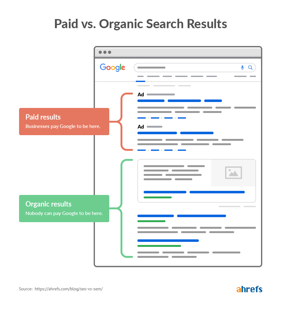 Paid vs organic search results comparison infographic for Georgetown Massachusetts business visibility